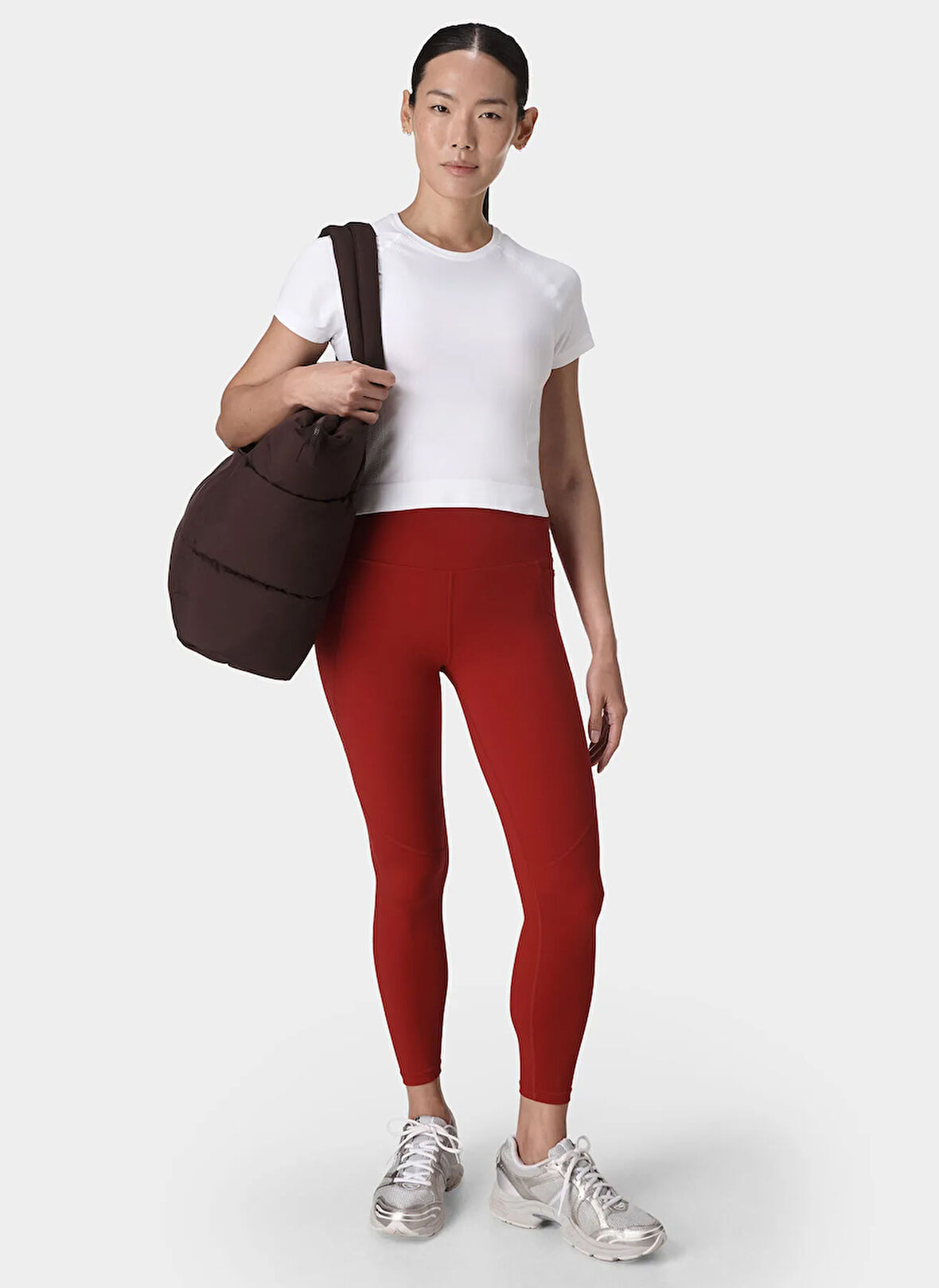 Sweaty Betty SB10127-100 ATHLETE CROP SEAMLESS W Beyaz Bisiklet Yaka Normal Düz Kadın T-Shirt