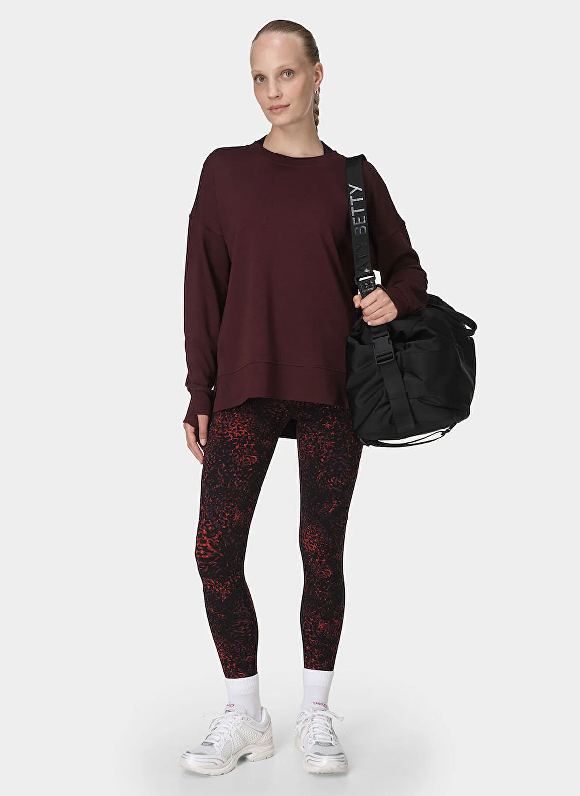 Sweaty Betty SB10386-601 AFTER CLASS LONGLINE SW Bordo Bisiklet Yaka Normal Düz Kadın Sweatshırt