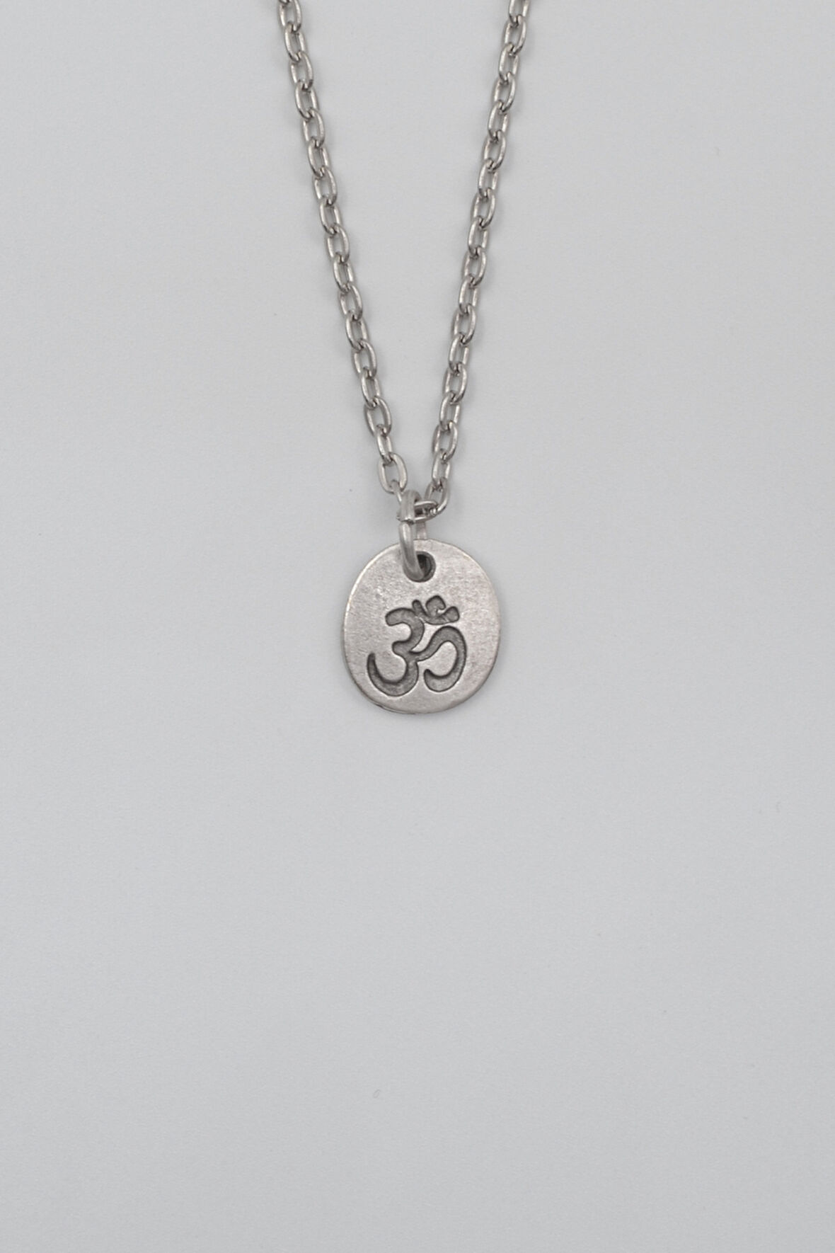 Om Aum Sembolü Düz Ezme Zincir Kolye - Antik Gümüş Kaplama - Kadın Erkek - 60 cm
