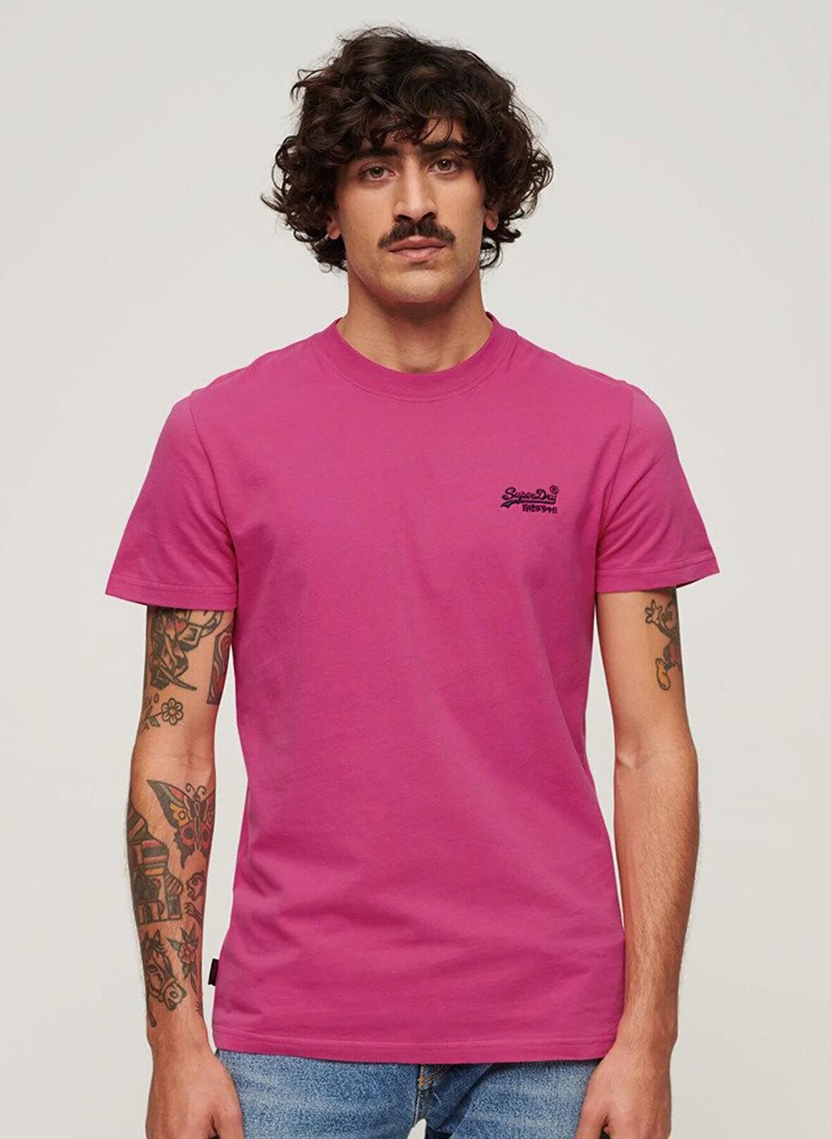 Superdry Bisiklet Yaka Düz Pembe Erkek T-Shirt M1011245AVKB_ESSENTIAL LOGO EMB TEE