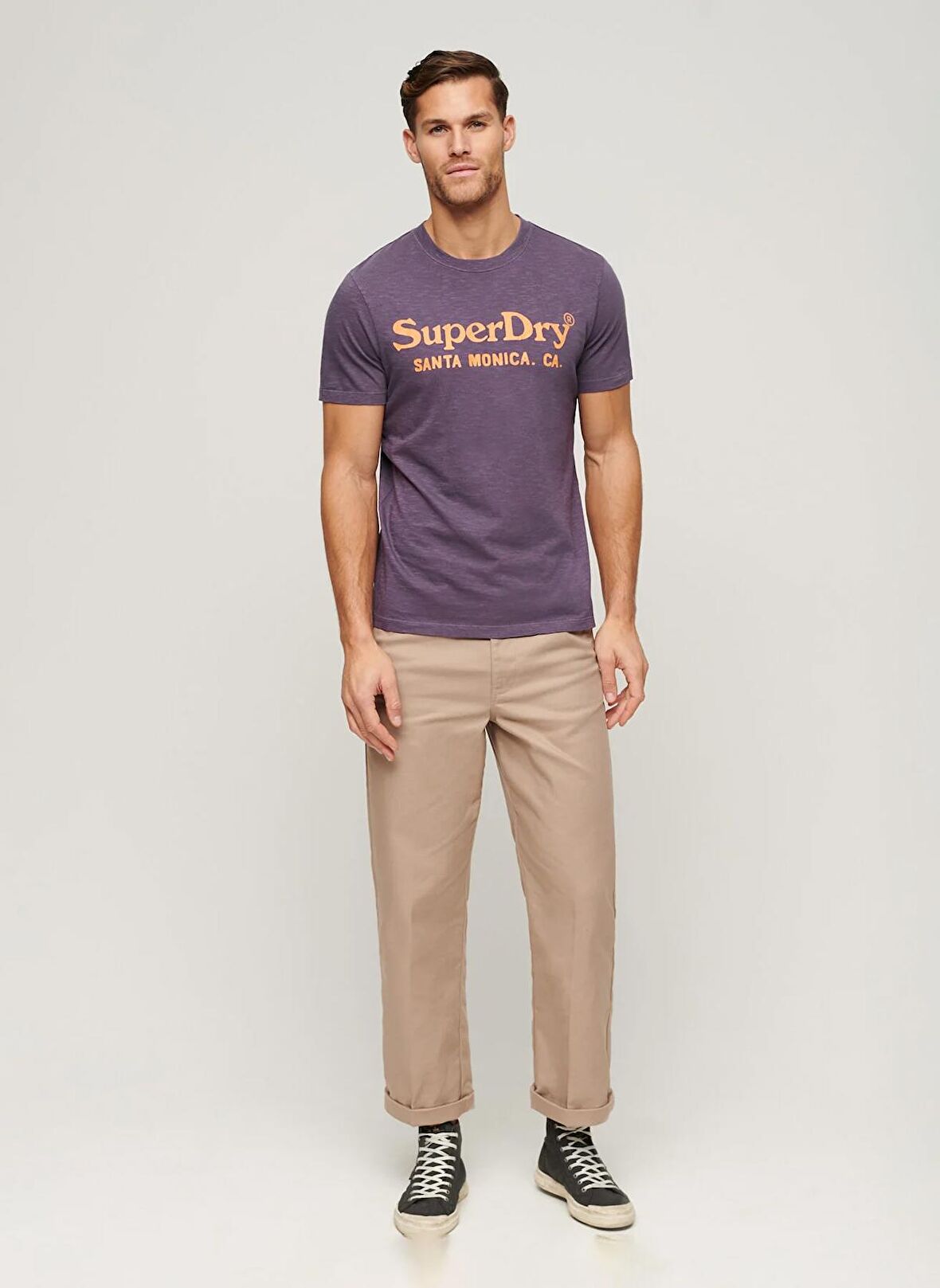 Superdry Bisiklet Yaka Baskılı Mor Erkek T-Shirt M1011893A2AW_VENUE CLASSIC LOGO T S