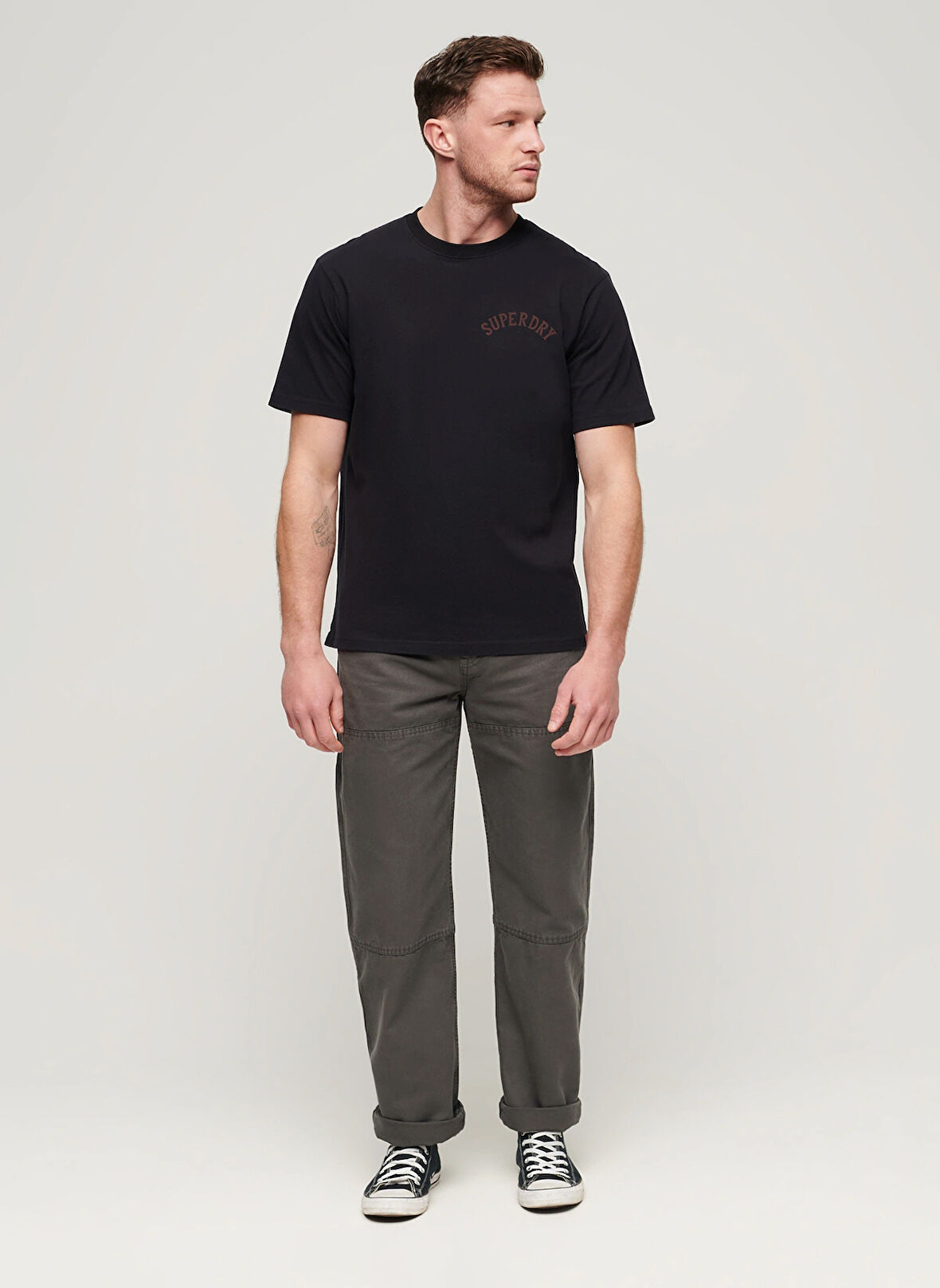 Superdry Bisiklet Yaka Baskılı Siyah Erkek T-Shirt M1011896B02A_TATTOO GRAPHIC LOOSE T