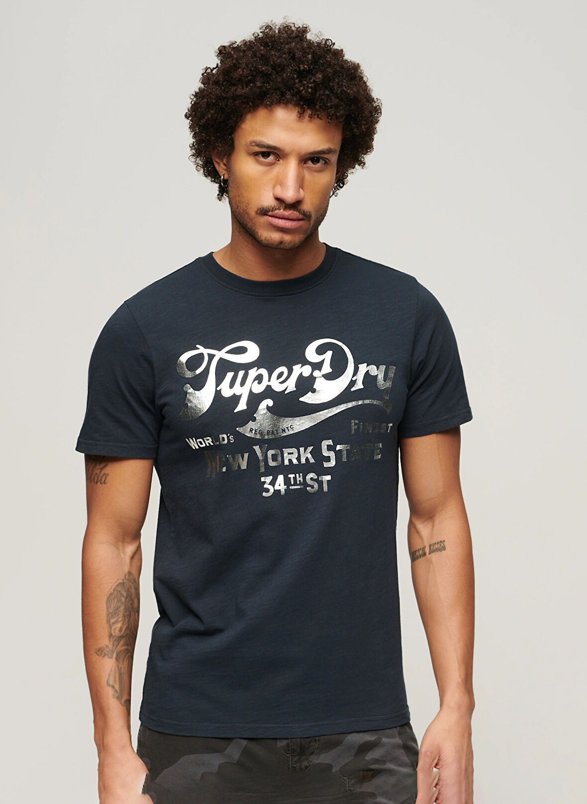 Superdry Bisiklet Yaka Baskılı Lacivert Erkek T-Shirt M1011901AJWV_METALLIC WORKWEAR GRAP