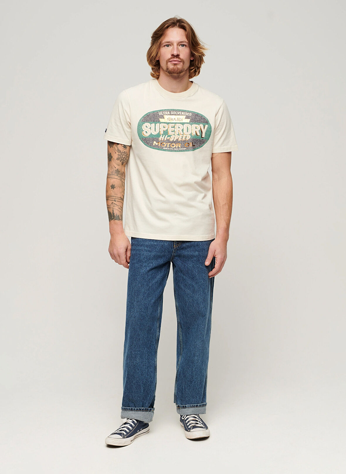 Superdry Bisiklet Yaka Baskılı Beyaz Erkek T-Shirt M1011910A3KU_GASOLINE WORKWEAR TEE