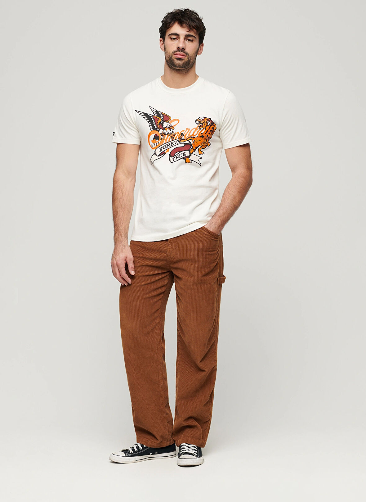 Superdry Bisiklet Yaka Baskılı Beyaz Erkek T-Shirt M1011978A71D_TATTOO SCRIPT T SHIRT