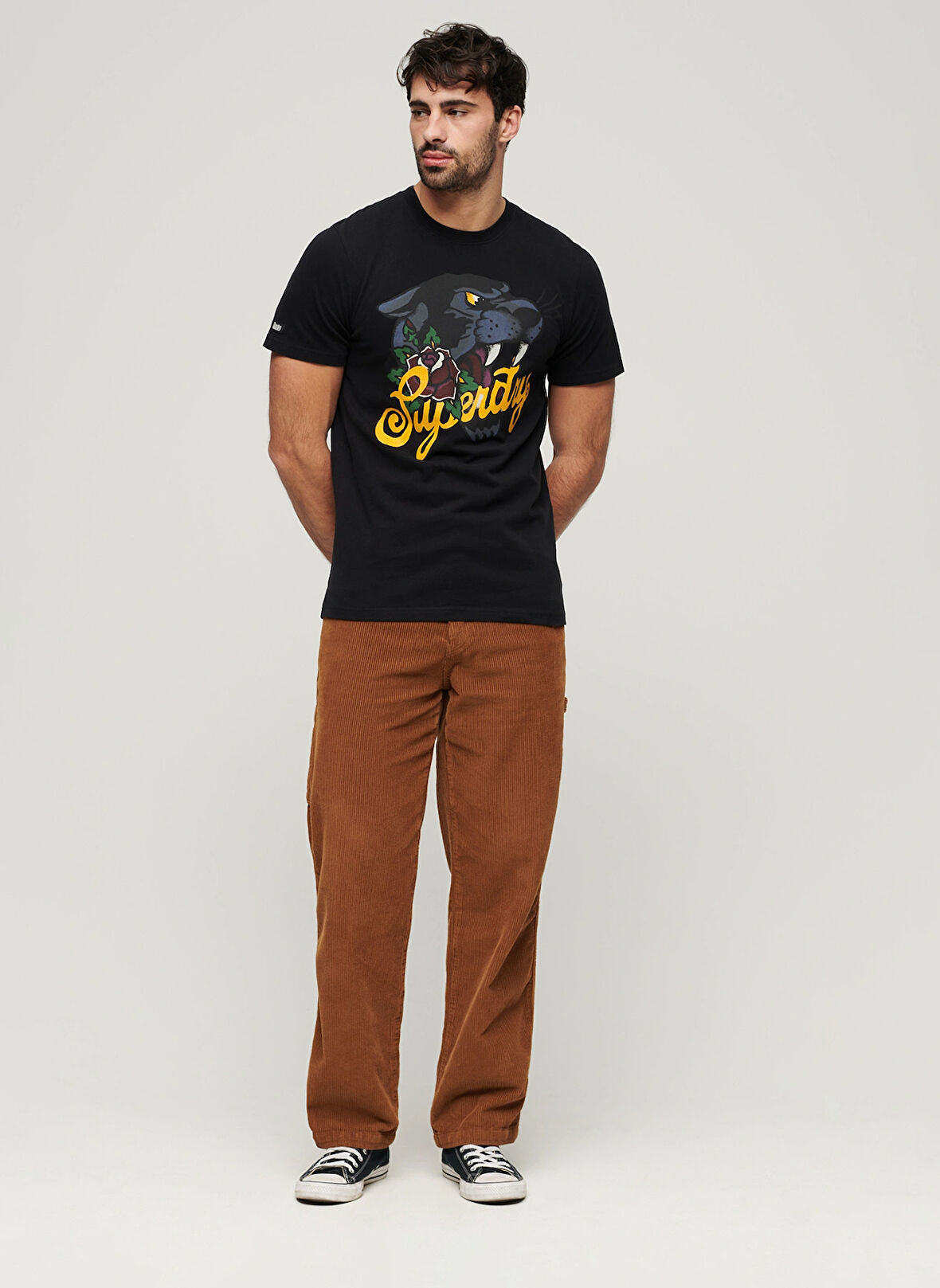 Superdry Bisiklet Yaka Baskılı Antrasit Erkek T-Shirt M1011978AAFB_TATTOO SCRIPT T SHIRT