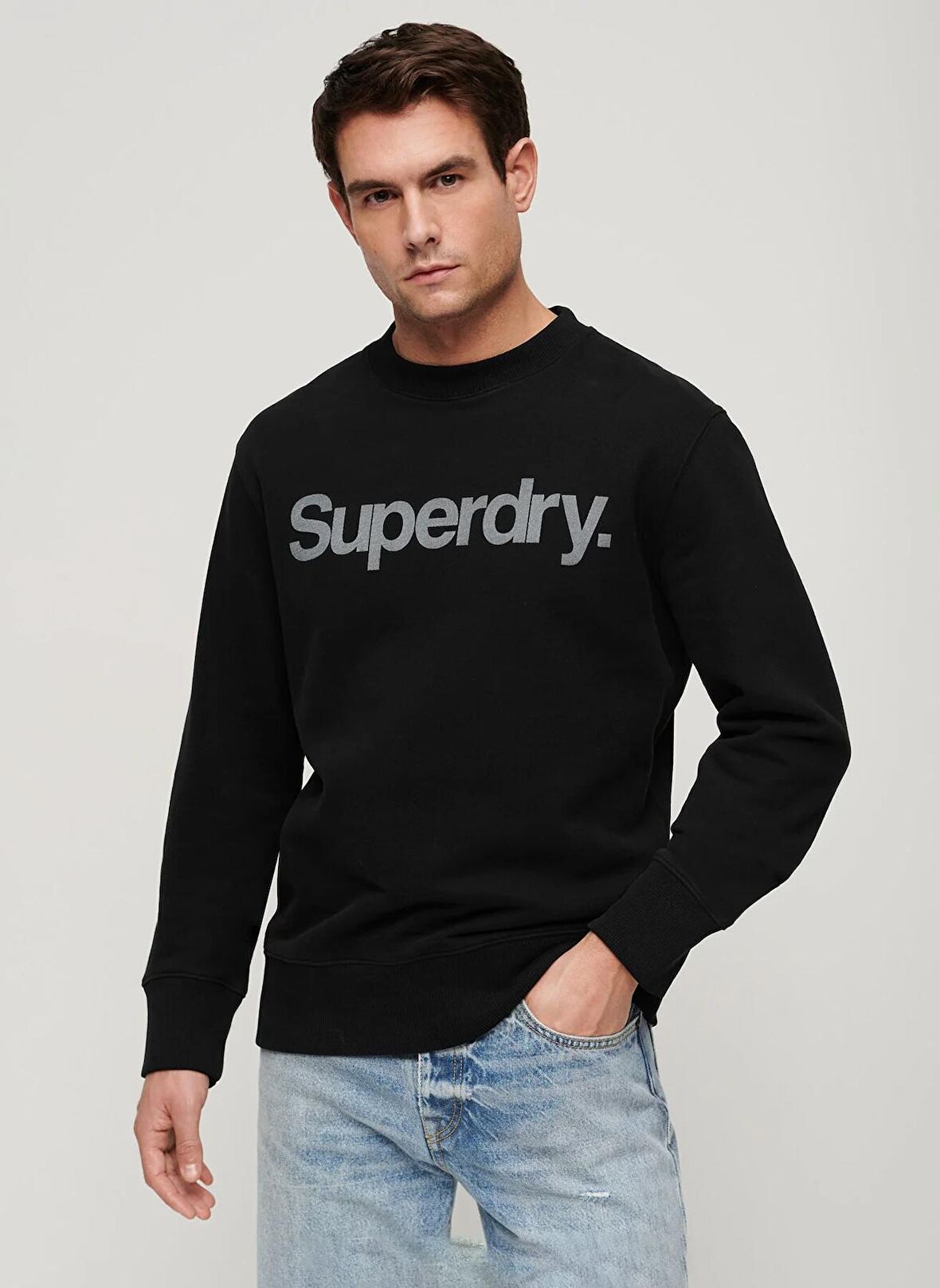 Superdry Bisiklet Yaka Siyah Erkek Sweatshırt M2013593A02A_CORE LOGO CITY LOOSE C