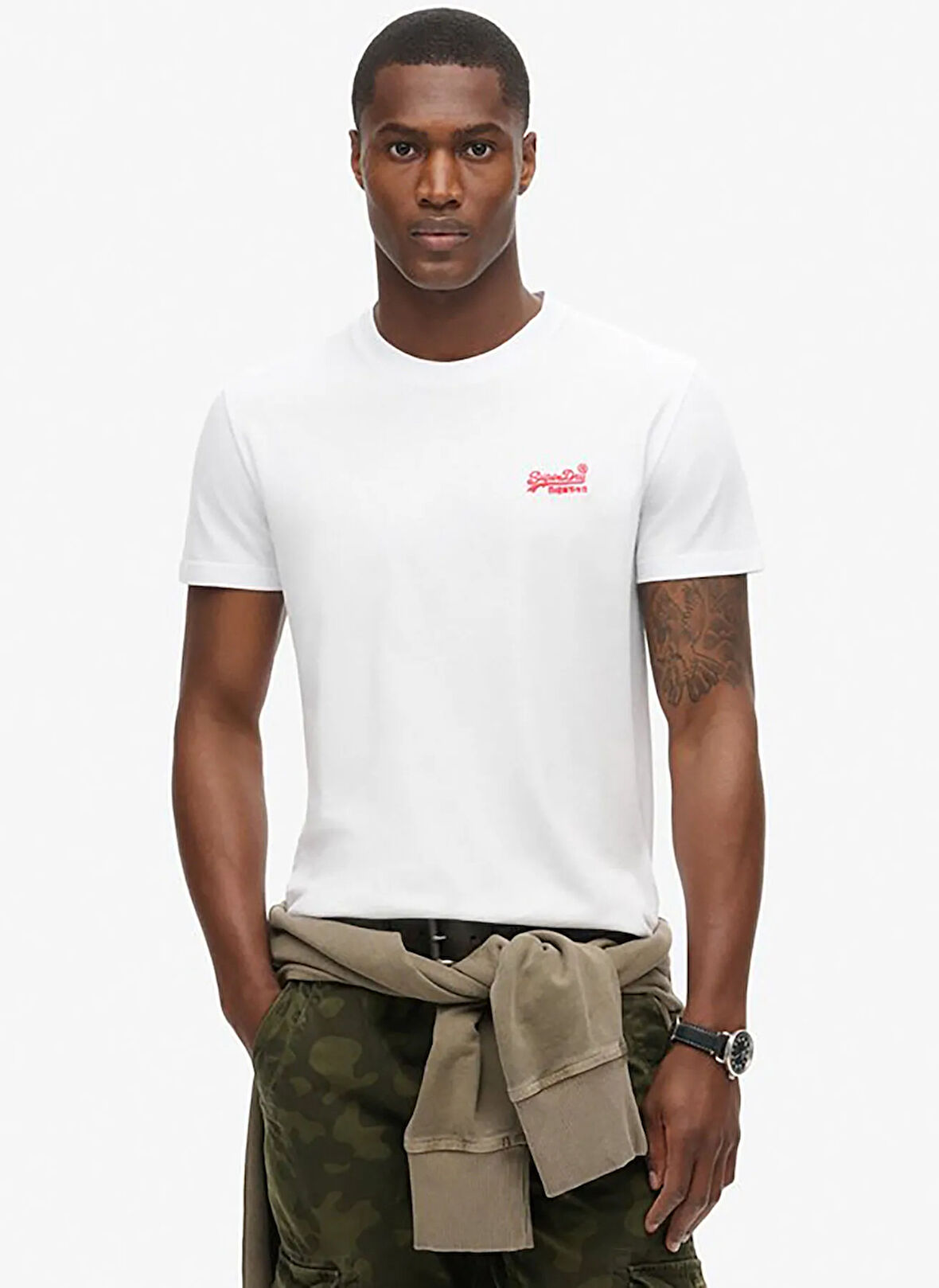 Superdry Bisiklet Yaka Beyaz Erkek T-Shirt M1011245A-C1M_ESSENTIAL LOGO EMB TE