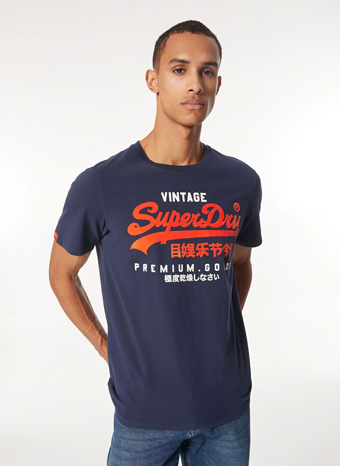 Superdry Bisiklet Yaka Lacivert Erkek T-Shirt M1012001AZRN_DUO VINTAGE LOGO T SHI