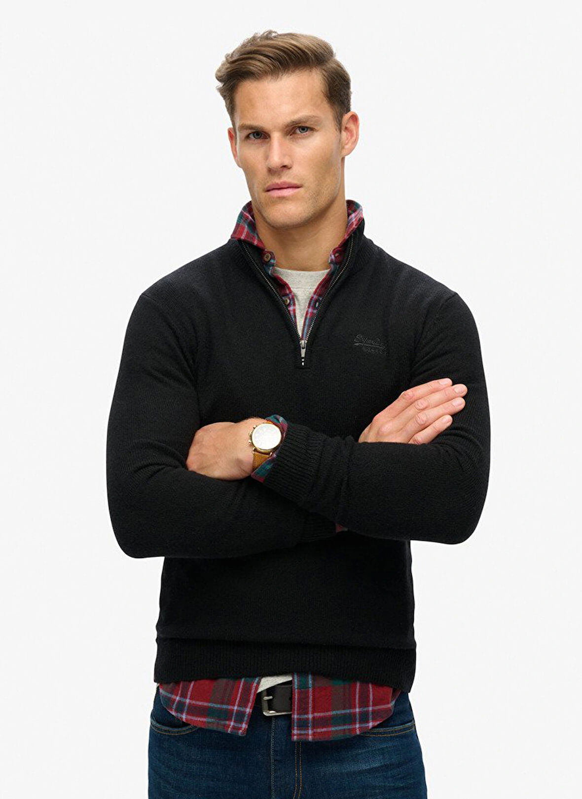 Superdry Bisiklet Yaka Normal Siyah Erkek Kazak M6110640A02A_ESSENTIAL EMB KNIT HAL