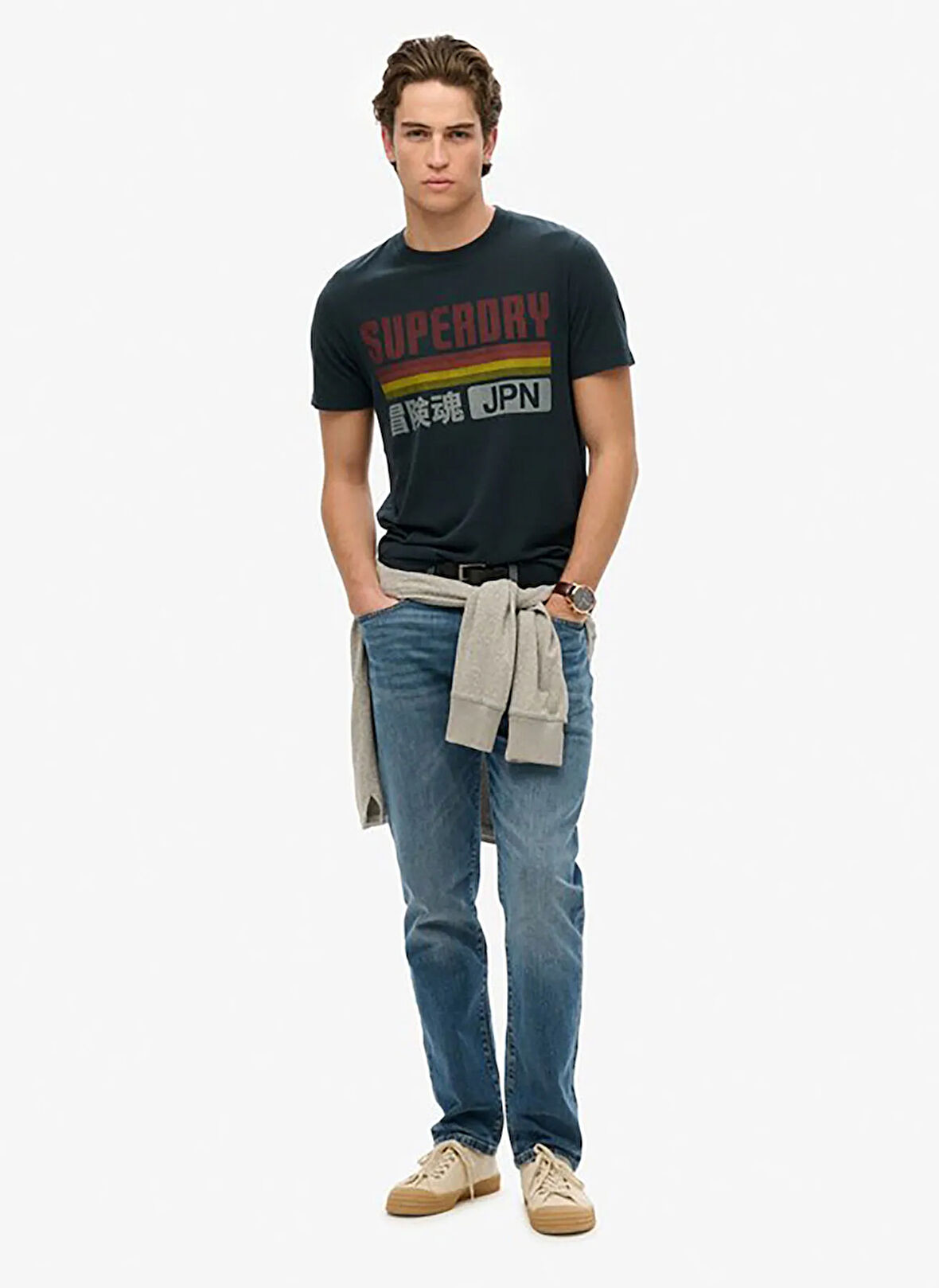 Superdry Bisiklet Yaka Lacivert Erkek T-Shirt M1012211A-98T_JAPAN STRIPE RELAXED