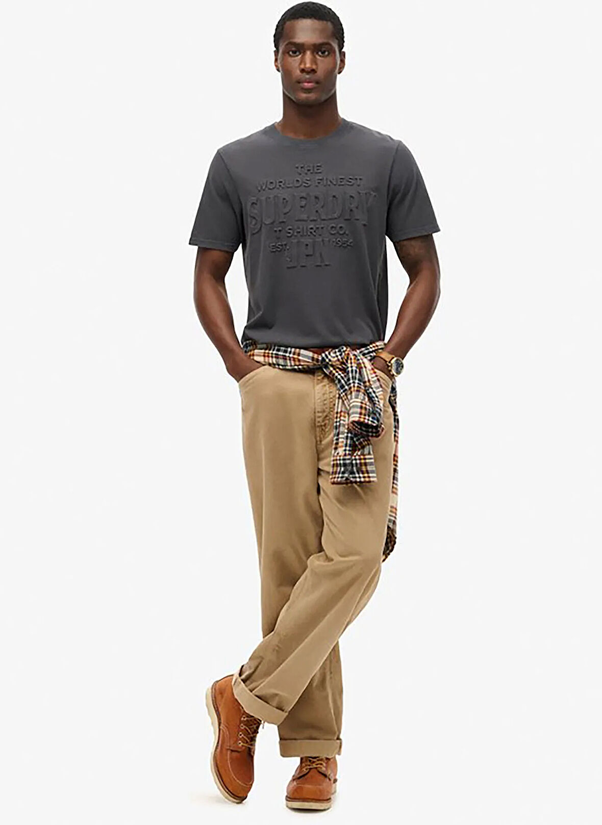 Superdry Bisiklet Yaka Gri Erkek T-Shirt M1012218A-04A_WORKWEAR EMBOSSED REL
