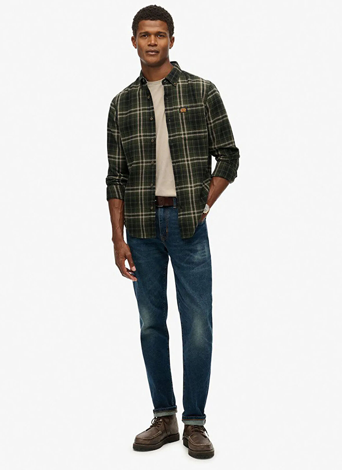 Superdry Regular Fit Haki Kareli Erkek Gömlek M4011047A-H7J