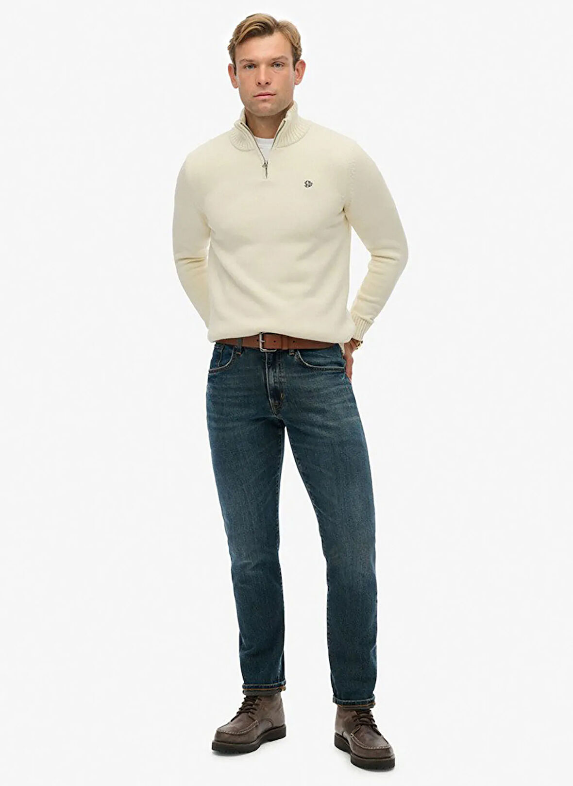 Superdry Dik Yaka Regular Fit Düz Krem Erkek Kazak M6110706A-22C