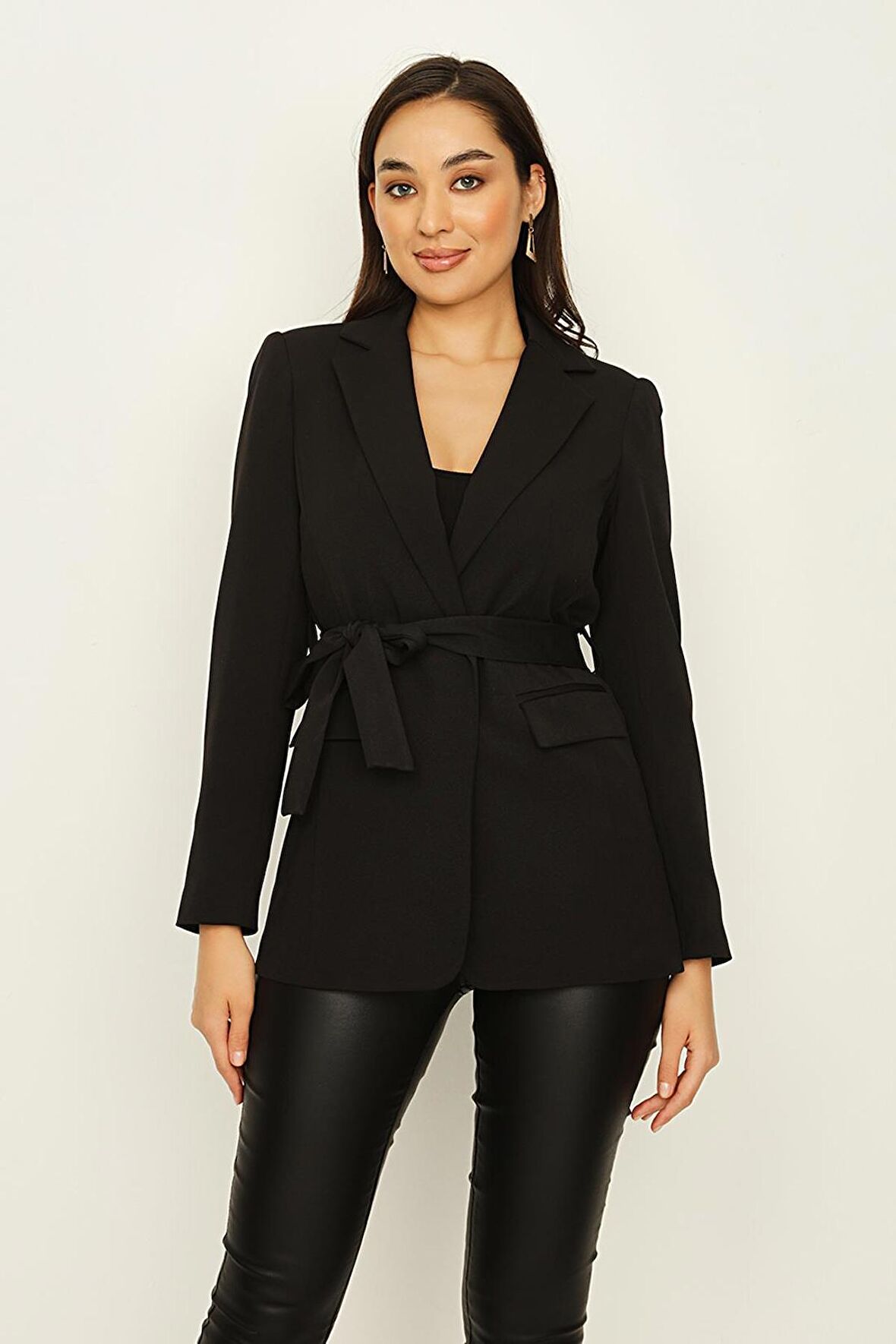 Kadın  Kuşaklı Astarlı Blazer Ceket