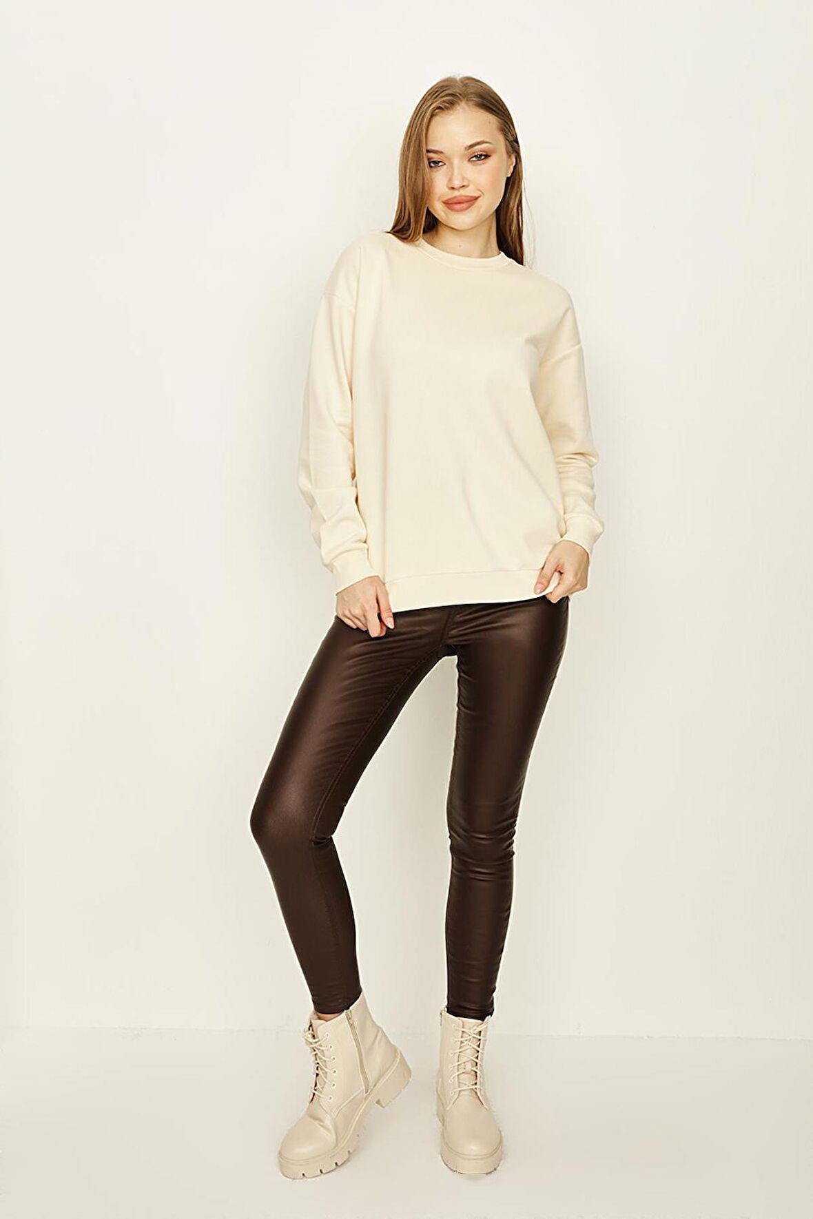 Kadın Deri Görünümlü Skinny Pantolon