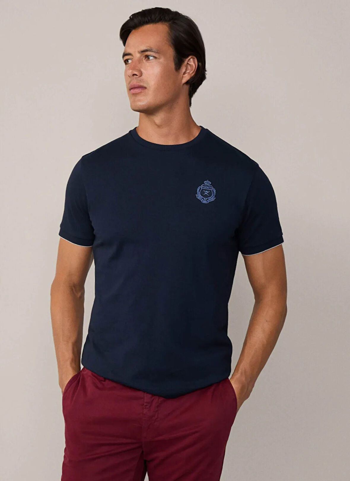 Hackett Bisiklet Yaka Koyu Lacivert Erkek T-Shirt HM500846