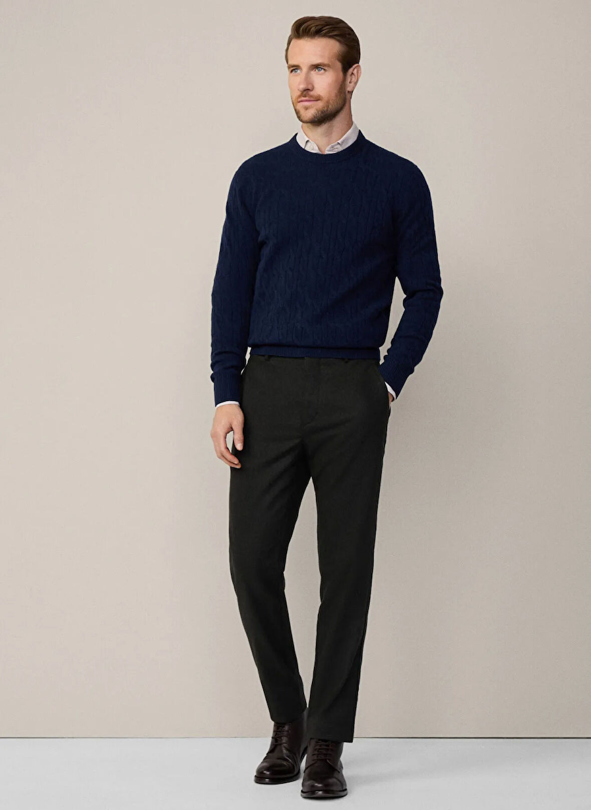 Hackett Bisiklet Yaka Slim Fit Koyu Lacivert Erkek Kazak HM703241