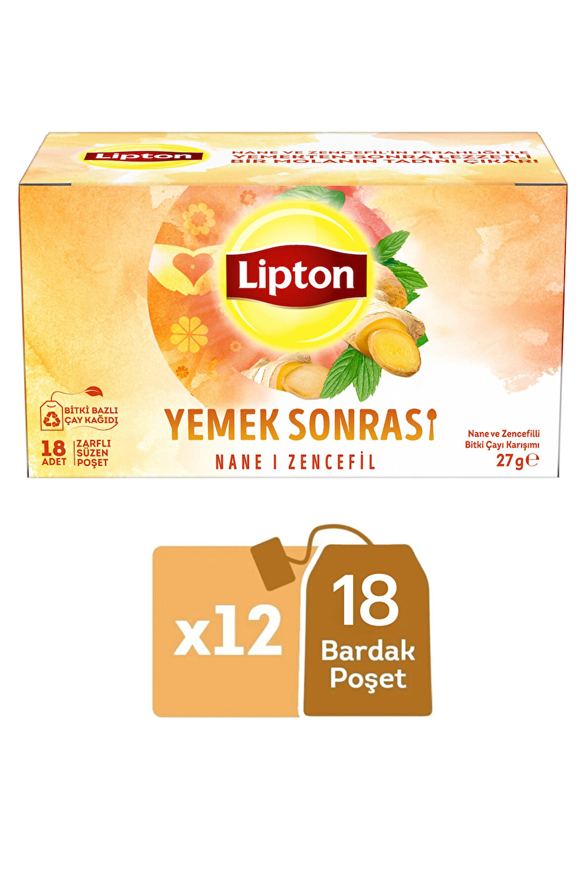 Lipton Yemek Sonrası Nane ve Zencefil Bitki Çayı Karışımı 18li x 12 Adet
