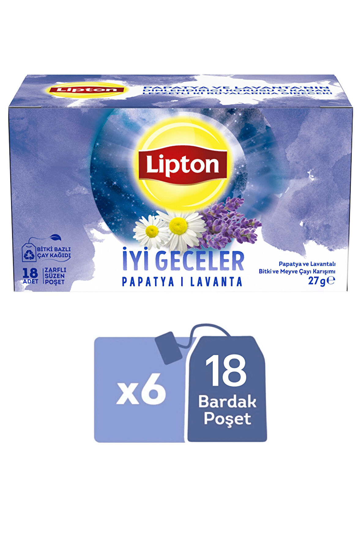 Lipton İyi Geceler Papatya ve Lavanta Bitki ve Meyve Çayı Karışımı 18li x 6 Adet