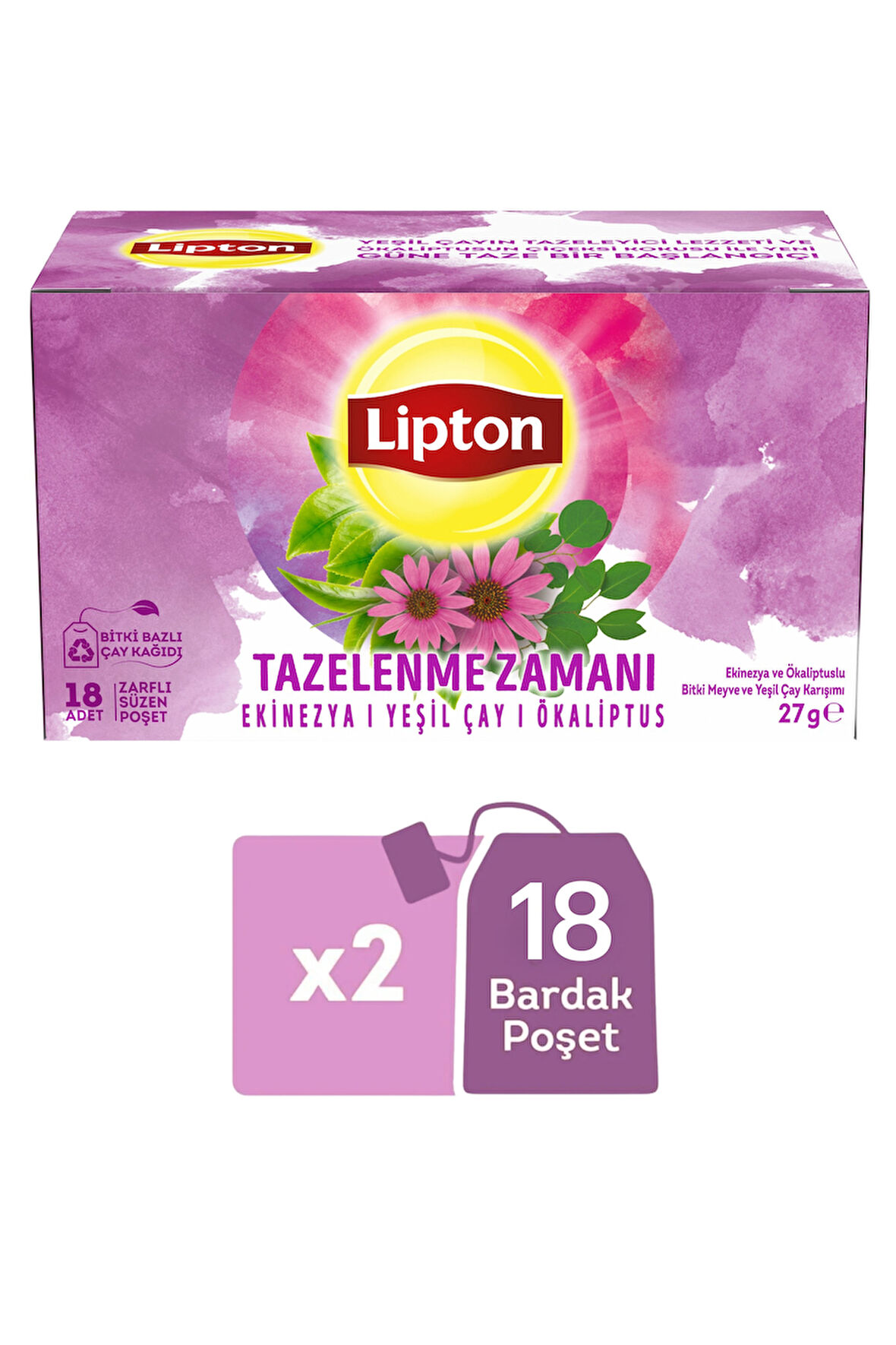 Lipton Tazelenme Zamanı Ekinezya ve Ökaliptuslu Bitki ve Meyve Çayı Karışımı 18li x 2 Adet