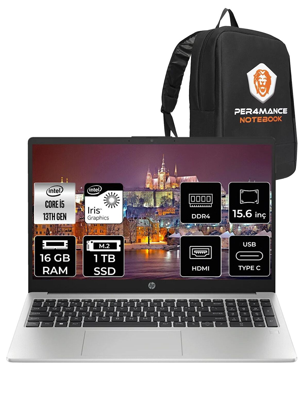 HP 250 G10 Intel Core i5 1335U 16GB RAM 1TB SSD 15.6'' FHD FDOS 8A538EA & PER4 ÇANTA 