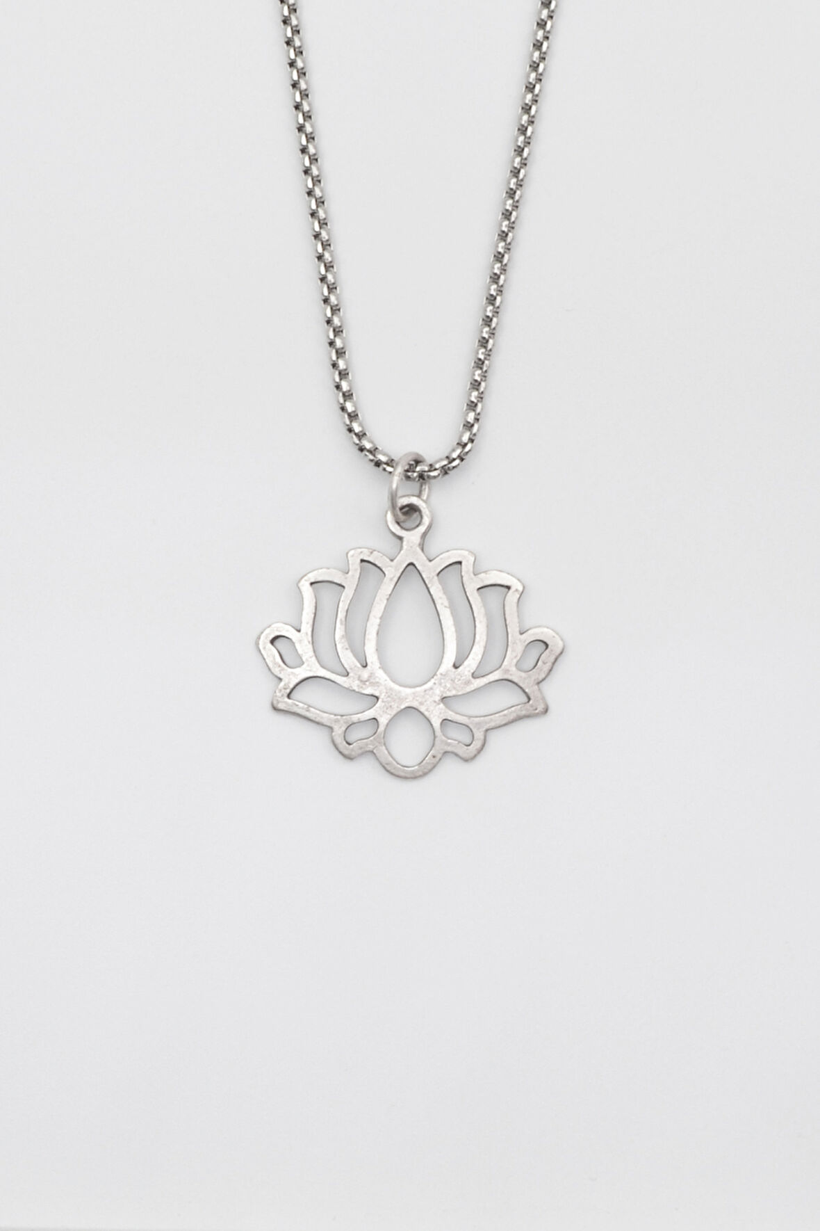 Lotus Çiçeği Örme Zincir Kolye - Antik Gümüş Kaplama - Kadın Erkek - 60 cm