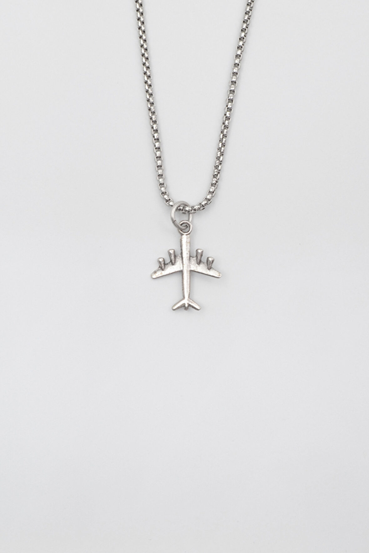 Küçük Uçak Örme Zincir Kolye - Antik Gümüş Kaplama - Kadın Erkek - 60 cm