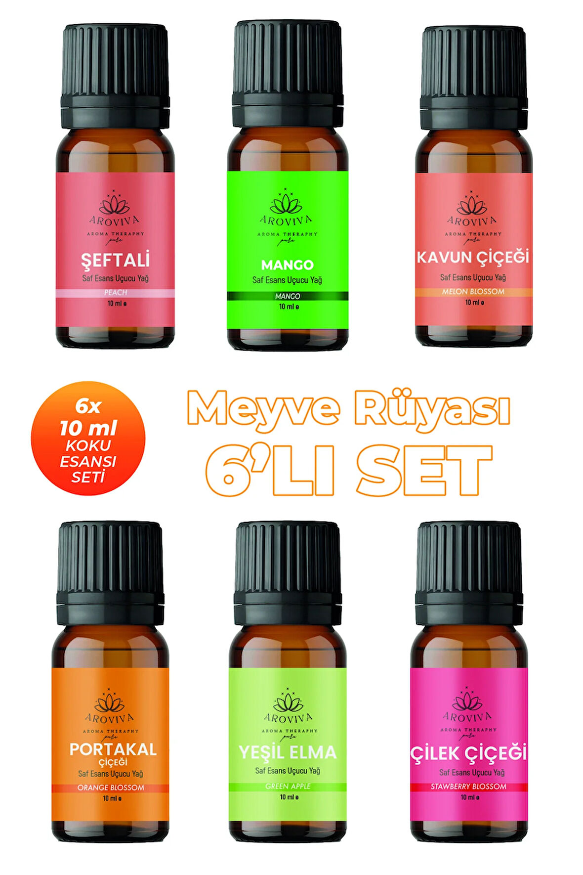 Meyve Rüyası Oda Kokusu 6'Lı Set- Doğal Esansiyel Uçucu Yağ, Difüzör Esansı, Buhurdanlık Yağı Meyve Rüyası Esansiyel Uçucu Koku Yağı Buhurdanlık Yağı Difüzör Esansı 6'Lı Set 6x10ml