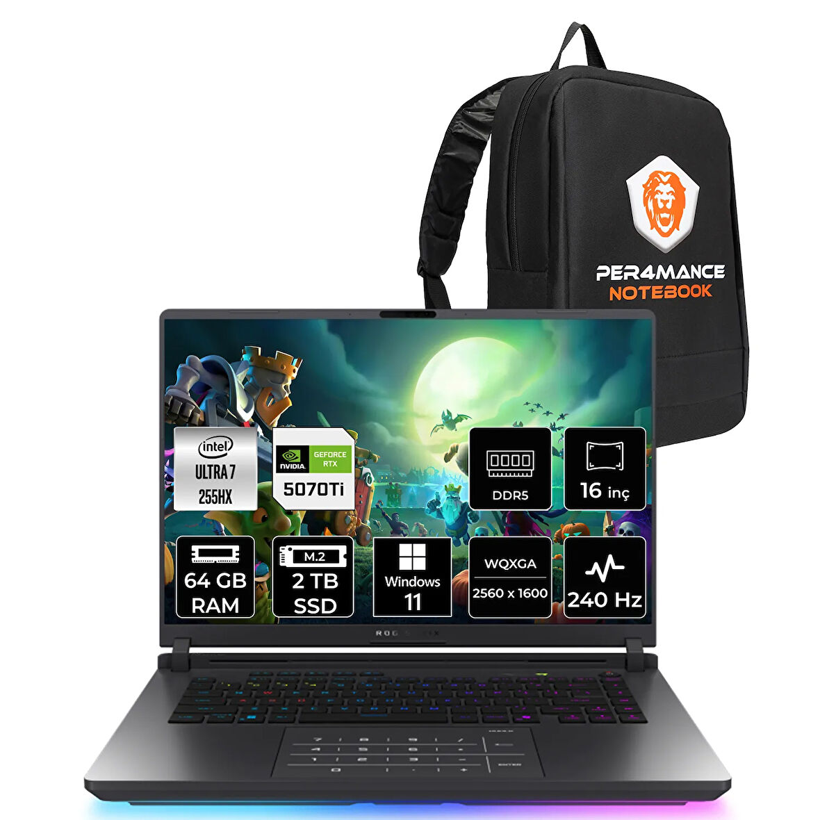 ASUS Rog Strix G16 Ultra7 255HX 64GB 2TB SSD RTX5070Ti/12GB 140W 16" QHD+ 240Hz W11P Gaming G615LR