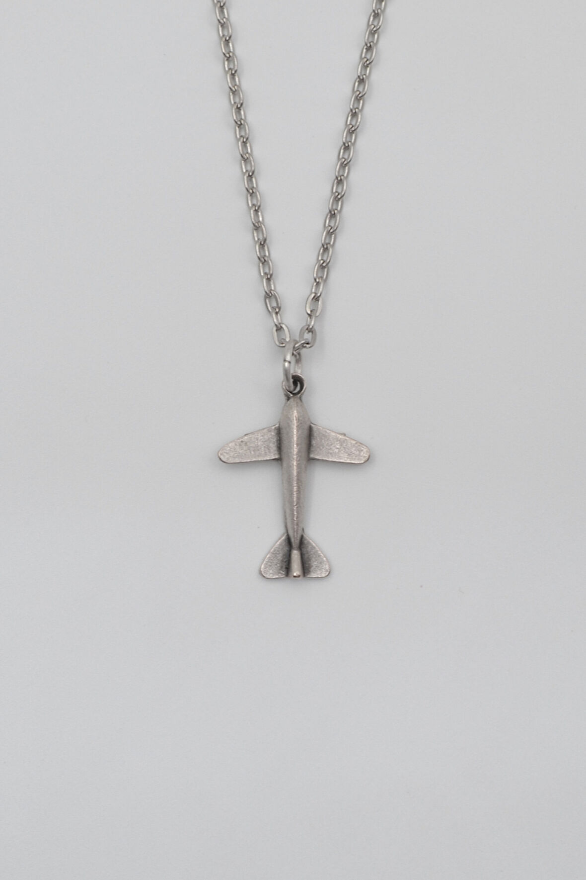 Minimal Uçak Düz Ezme Zincir Kolye - Antik Gümüş Kaplama - Kadın Erkek - 60 cm