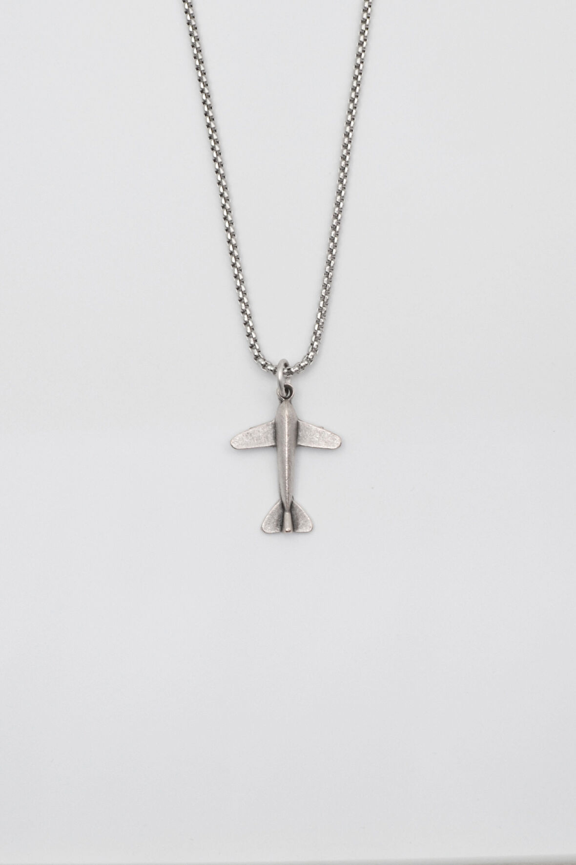 Minimal Uçak Örme Zincir Kolye - Antik Gümüş Kaplama - Kadın Erkek - 60 cm