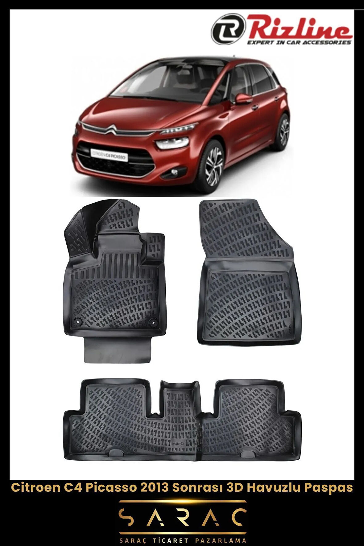 Rizline Citroen C4 Picasso 2014 Model 3D Havuzlu Paspas