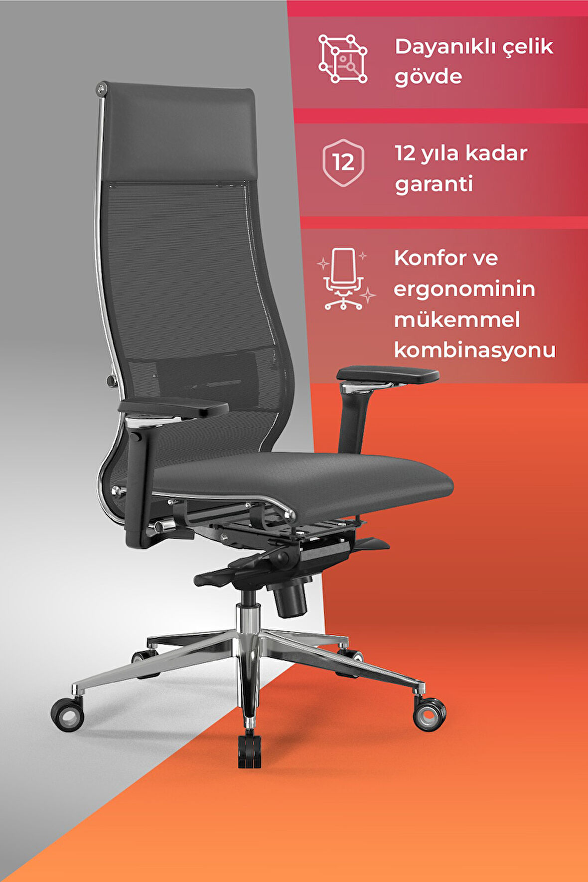 Samurai Ergonomik Koltuk | Bel Destekli, Tekerlekli, Yükseklik Ayarlı, Yönetici Koltuğu -506.F.1.62