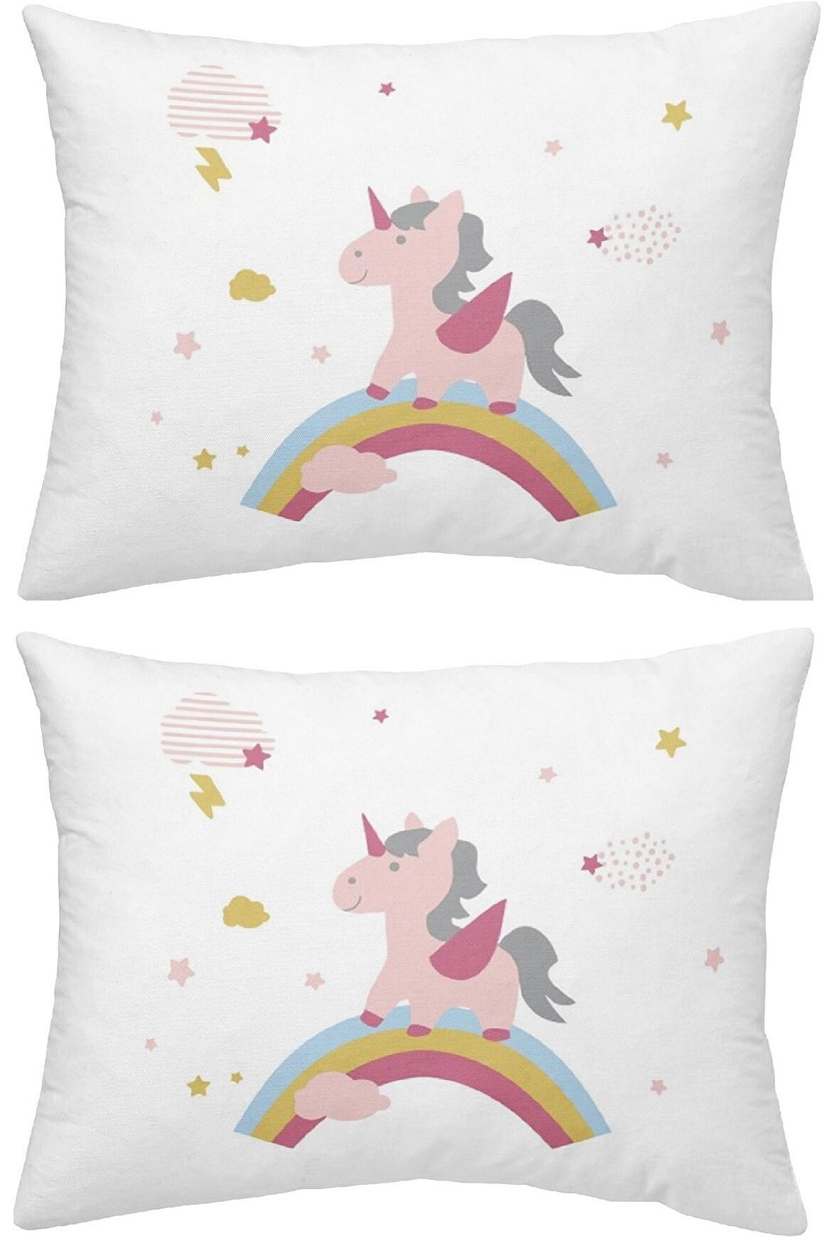 Makiteks %100 Pamuklu Unicorn Atlar Gökkuşağı 2 Adet 50x70 Yastık Kılıfı