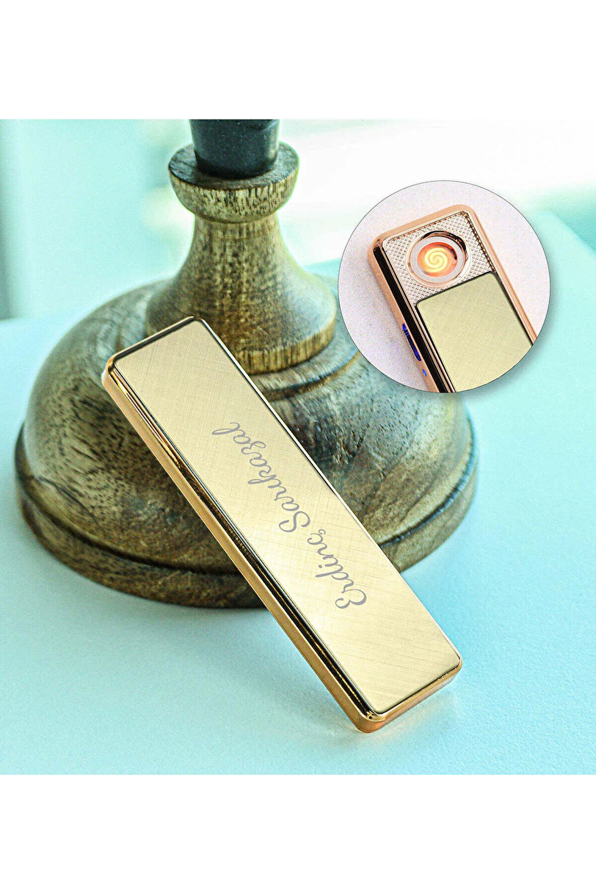 Elektronik Alevsiz Gold Renk USB Şarjlı Çakmak