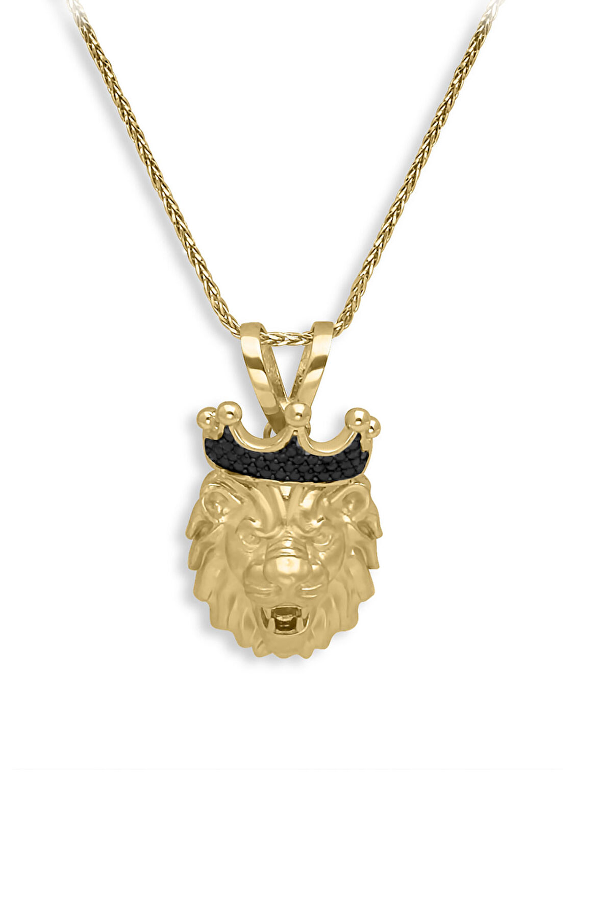 Altın Siyah Taşlı Aslan Erkek Kolye