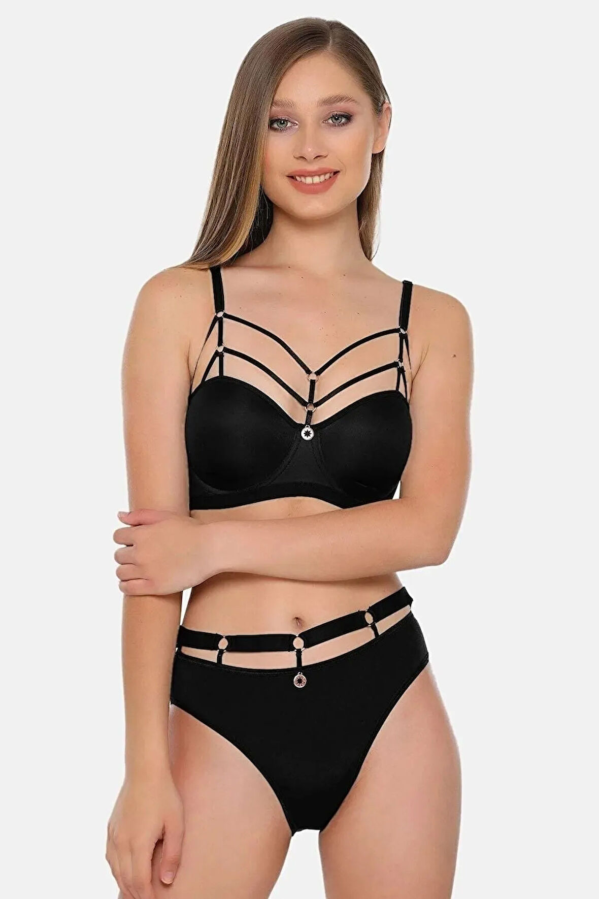 Gean Apparel 5045 Laura Kadın Siyah Balenli Desteksiz Sütyen Takım