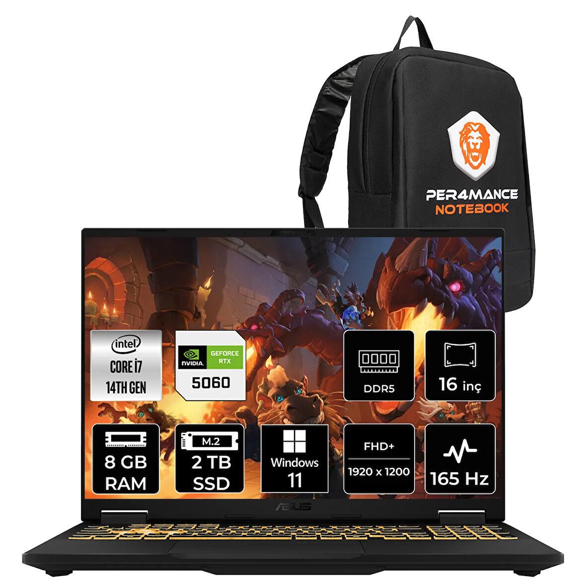 Asus TUF F16 i7 14650HX 8GB 4TB SSD RTX5060/8GB 115W 165Hz 16'' WUXGA W11P Gaming Laptop FX608JMR