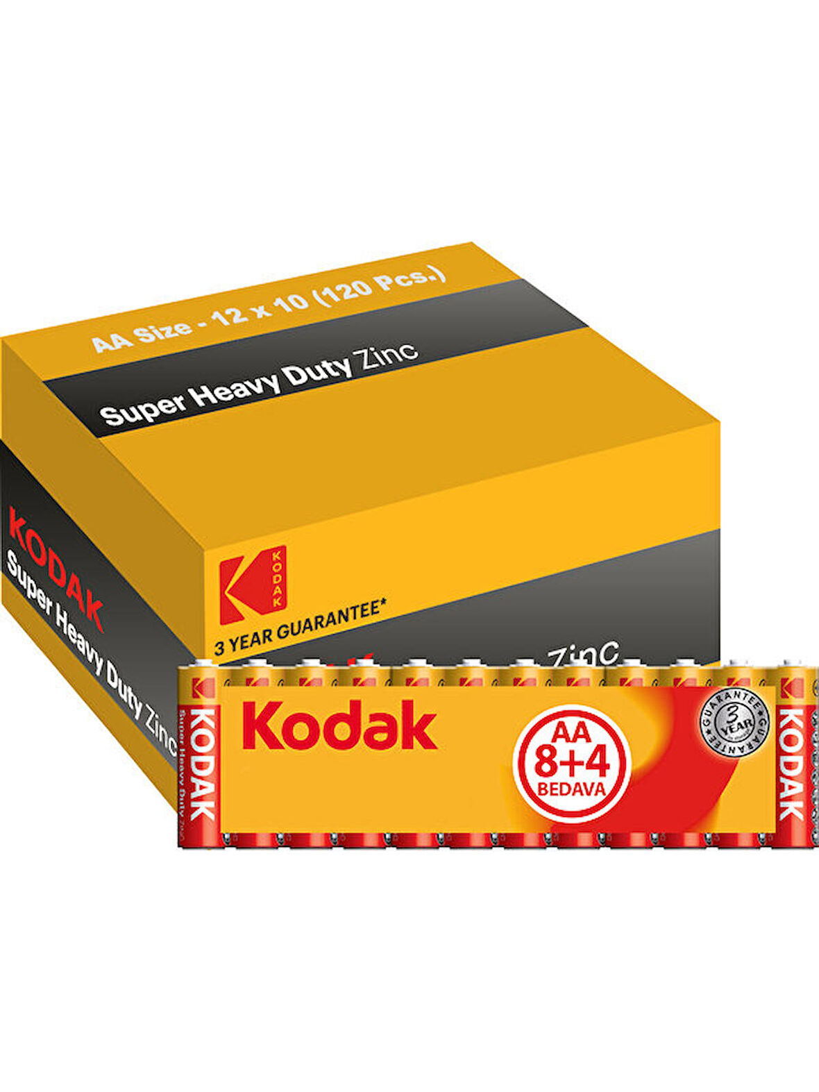 Kodak Çinko Karbon 120 Adet AA Shrink Kalem Pil (8+4 lü paket x 10 ad.)