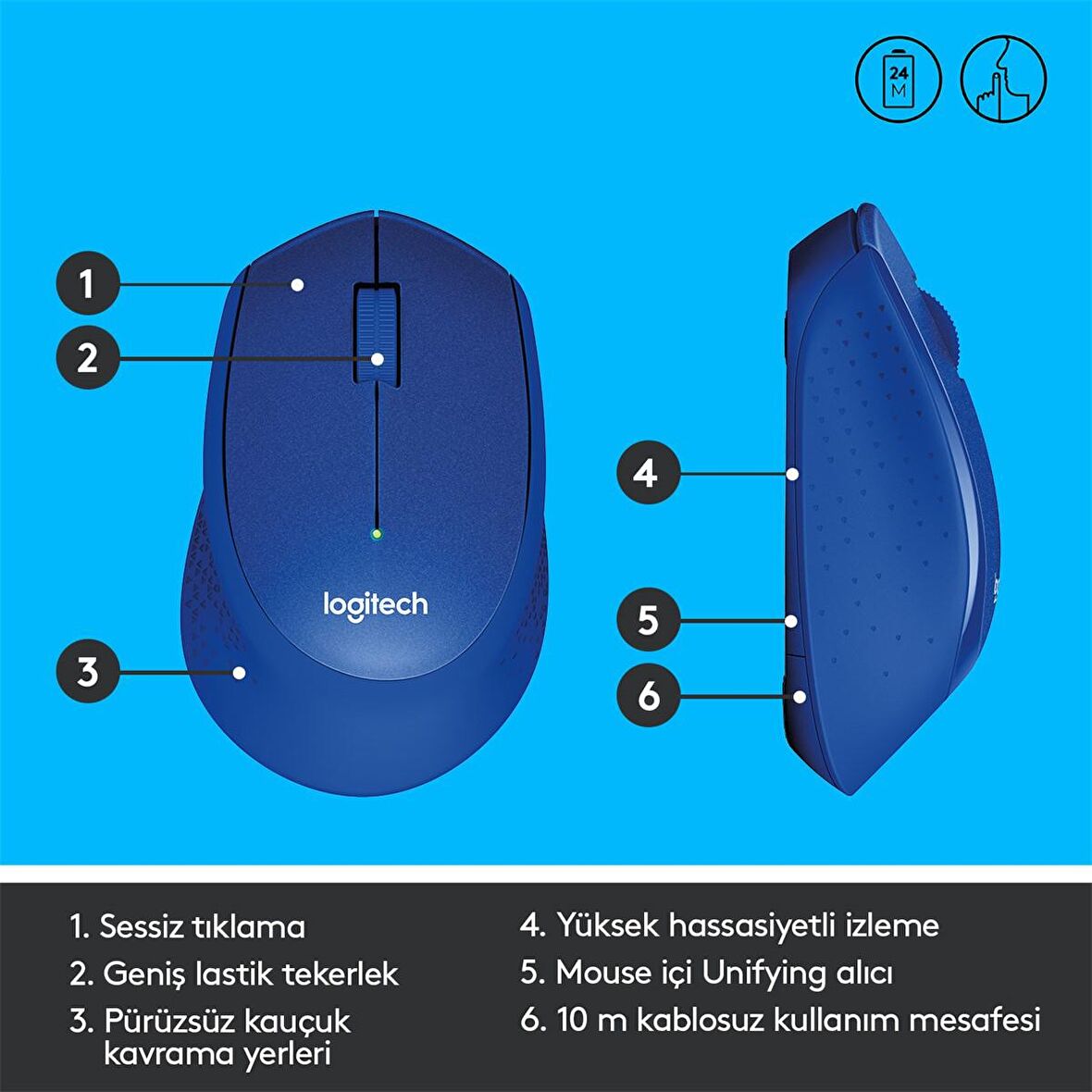 Logitech M330 Sessiz Kablosuz Mouse-Mavi 