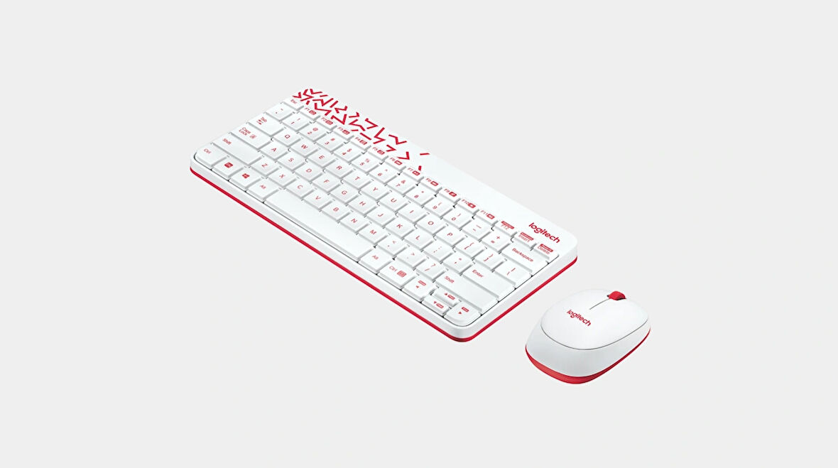 Logitech MK240 Kablosuz (Adaptörlü) Klavye & Mouse Set Beyaz/Parlak Kırmızı