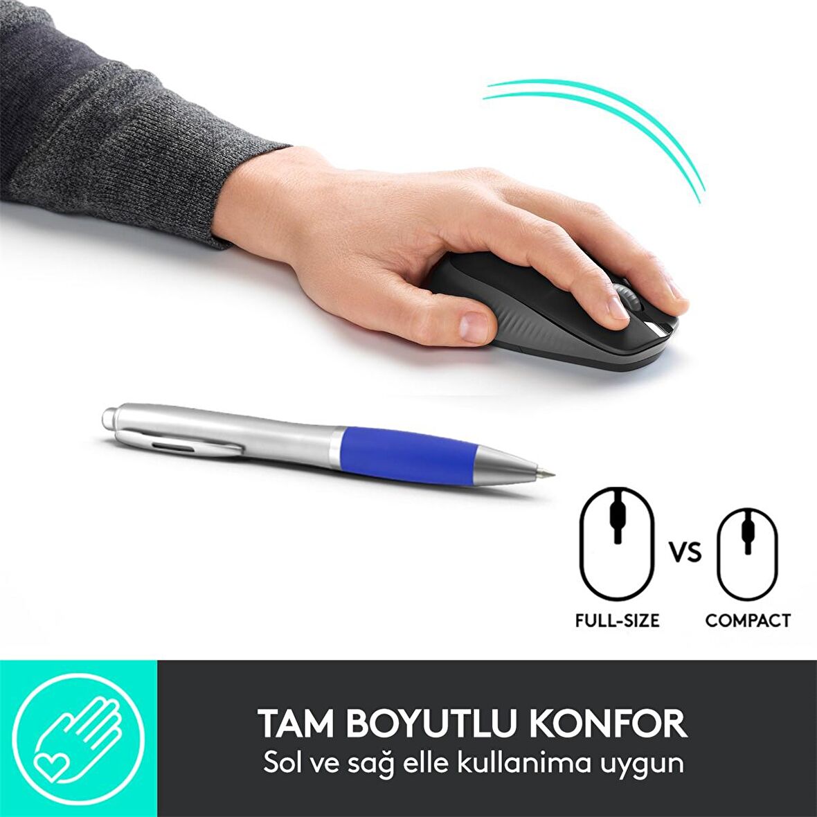 LOGITECH M190 BÜYÜK BOY KABLOSUZ SIYAH MOUSE 910-005905