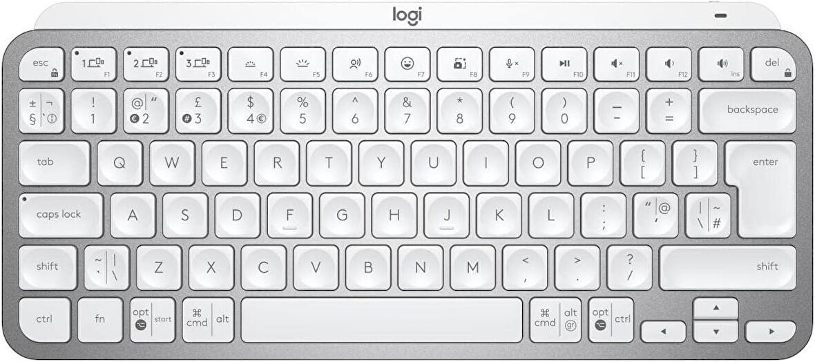 Logitech MX Keys Mini Aydınlatmalı, Bolt Alıcılı, Şarj Edilebilir, Açık Gri, Kablosuz Klavye İngilizce
