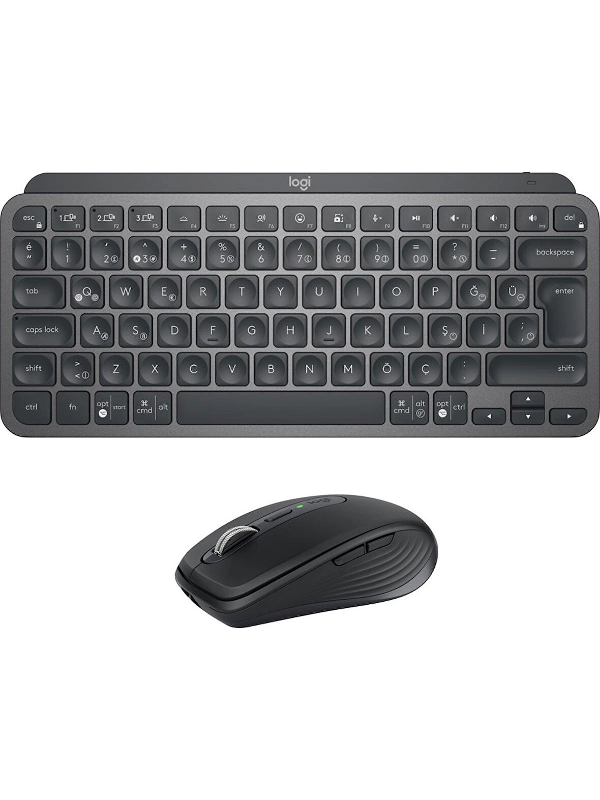 Logitech MX Keys Mini Combo Minimalist Kablosuz Aydınlatmalı Q-Türkçe Klavye ve MX Anywhere 3 Kompakt Performans Mouse Seti,