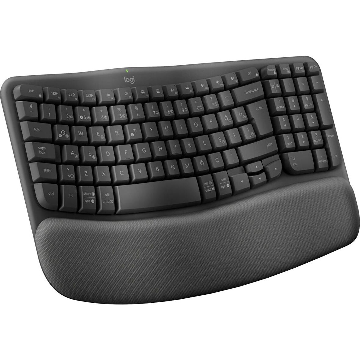 Logitech Wave Keys Kablosuz Bluetooth Dolgulu Avuç İçi Destekli Ergonomik Türkçe Q Klavye, Siyah