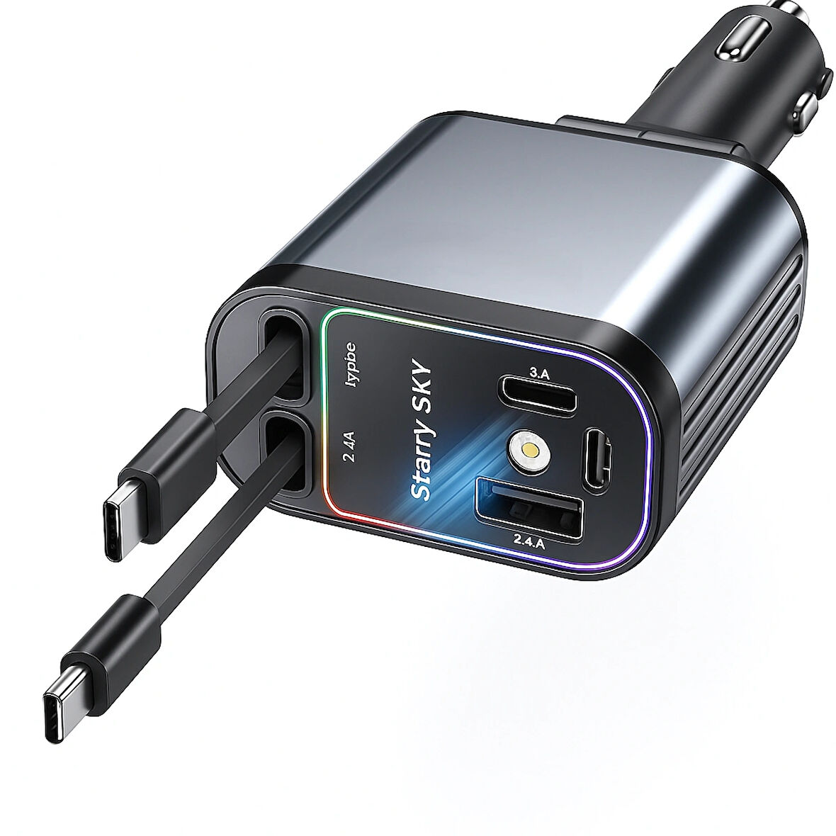 QASUL 4 in 1 Geri Çekilebilir Araç Şarj Cihazı Starlight Araba Çatı Yıldız Gece Lambası Çift Araç Şarj Adaptörü