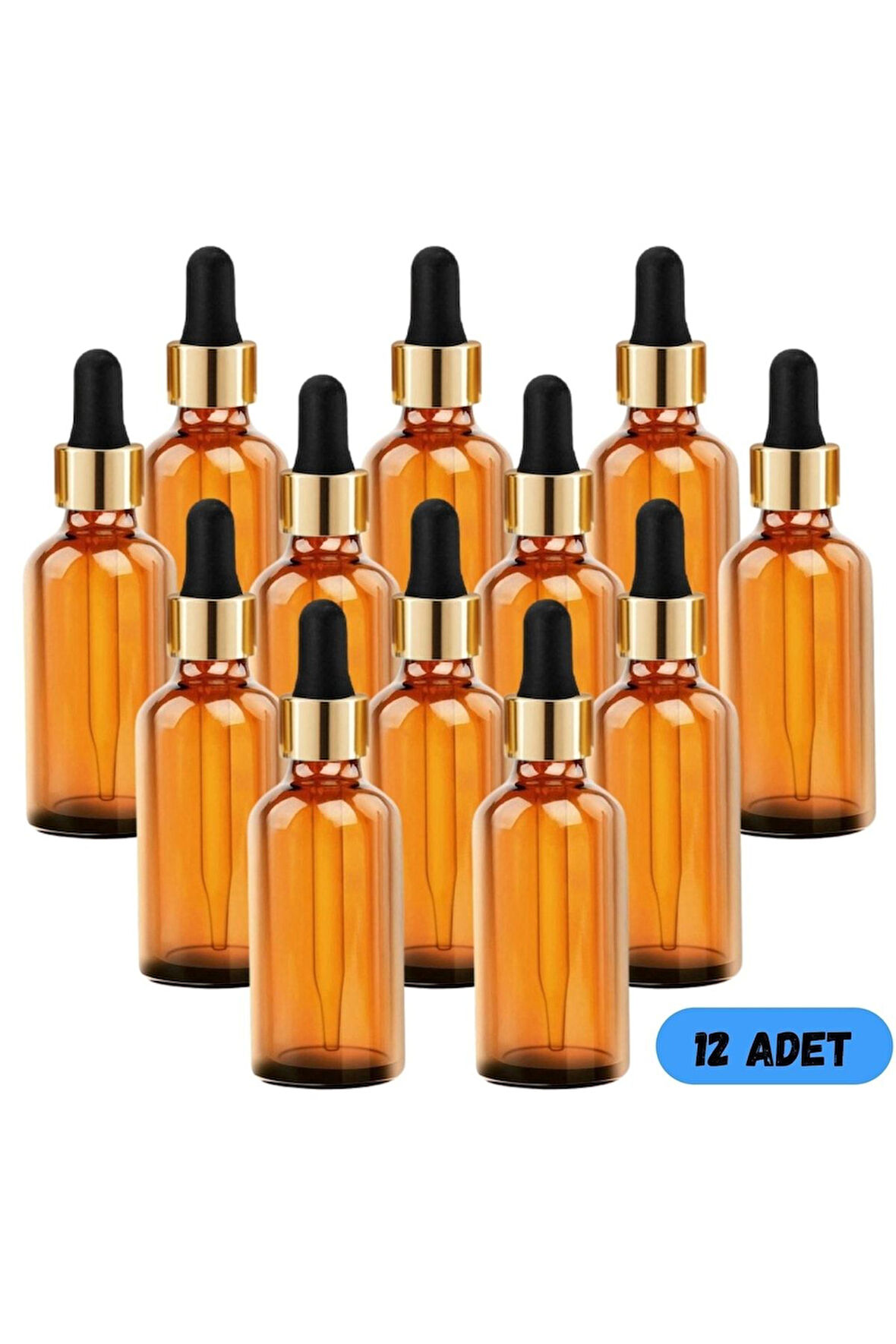 50 Cc Cam Damlalıklı Amber Şişe [50 Cc=50ml X 12 Adet] / Ecza Şişesi / Dropper Şişe