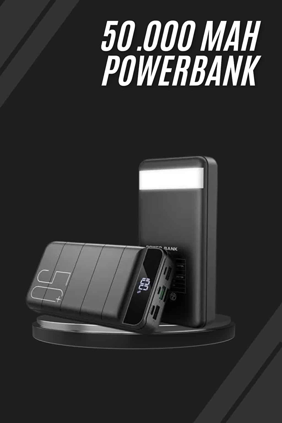 LED Ekranlı 50.000 mAh Powerbank 4 USB Çıkışlı Hızlı Şarjlı Kompakt Tasarım