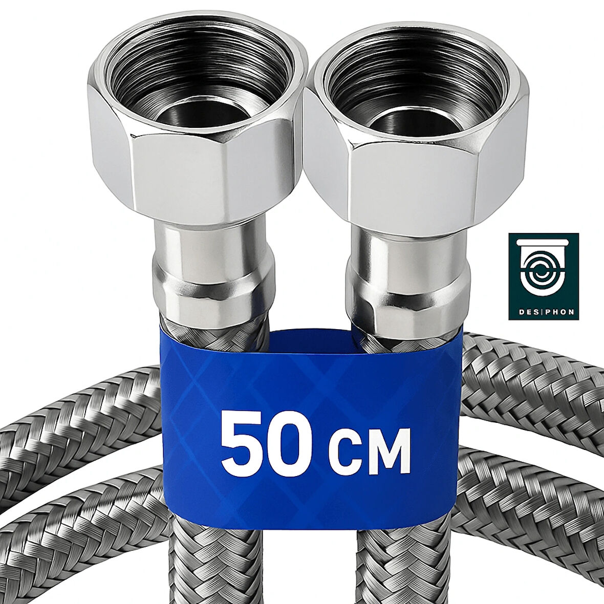 50 Cm Paslanmaz Çelik Örgülü Flex Hortum – 3/8"x3/8" Klozet & Taharet Musluğu Bağlantı Hortumu